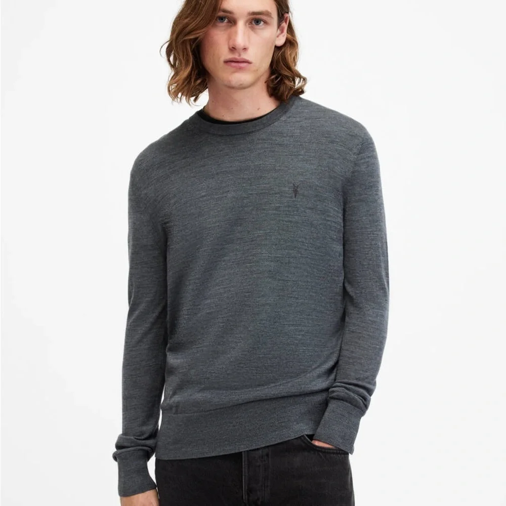 Allsaints Mode Merino Crew Neck Ramskull Sweater in Smith Blue M